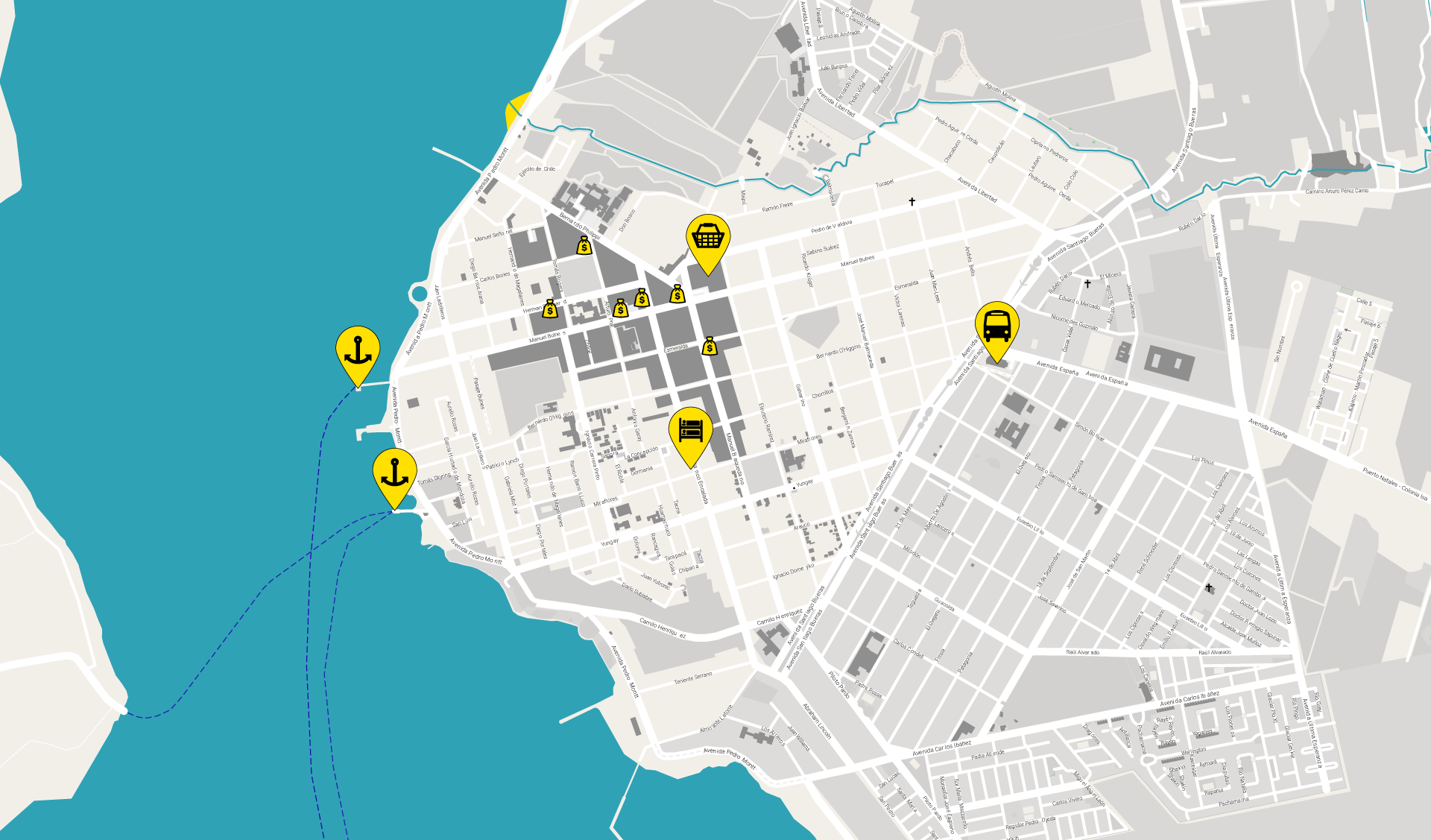 Puerto Natales Map | Information | Points of interest | A complete guide to the O Trek Puerto Natales Map | Information | Points of interest