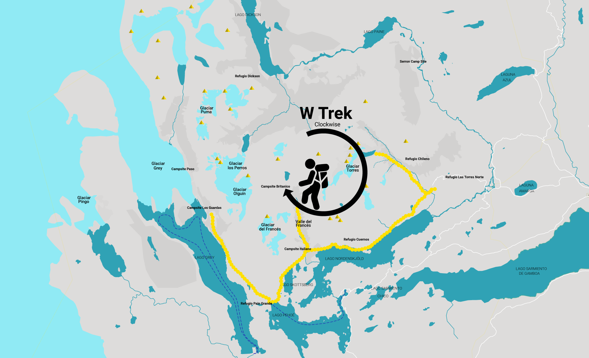 Hiking direction W Trek Map