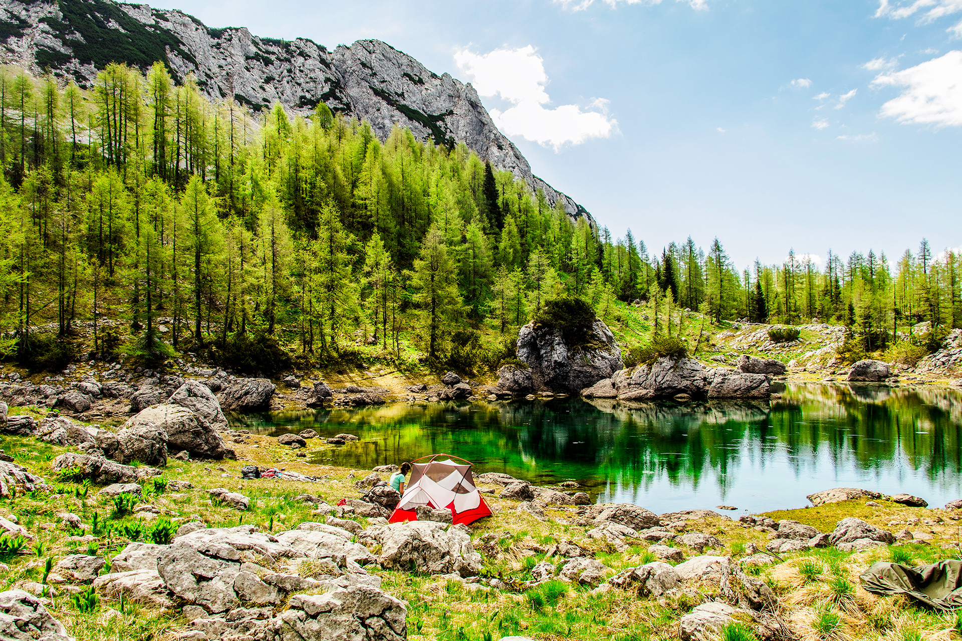 Outsidematerial_Julian_Alps_lake_tent_msr-gear-camping Camping at Dvojno Jezero in the Julian Alps