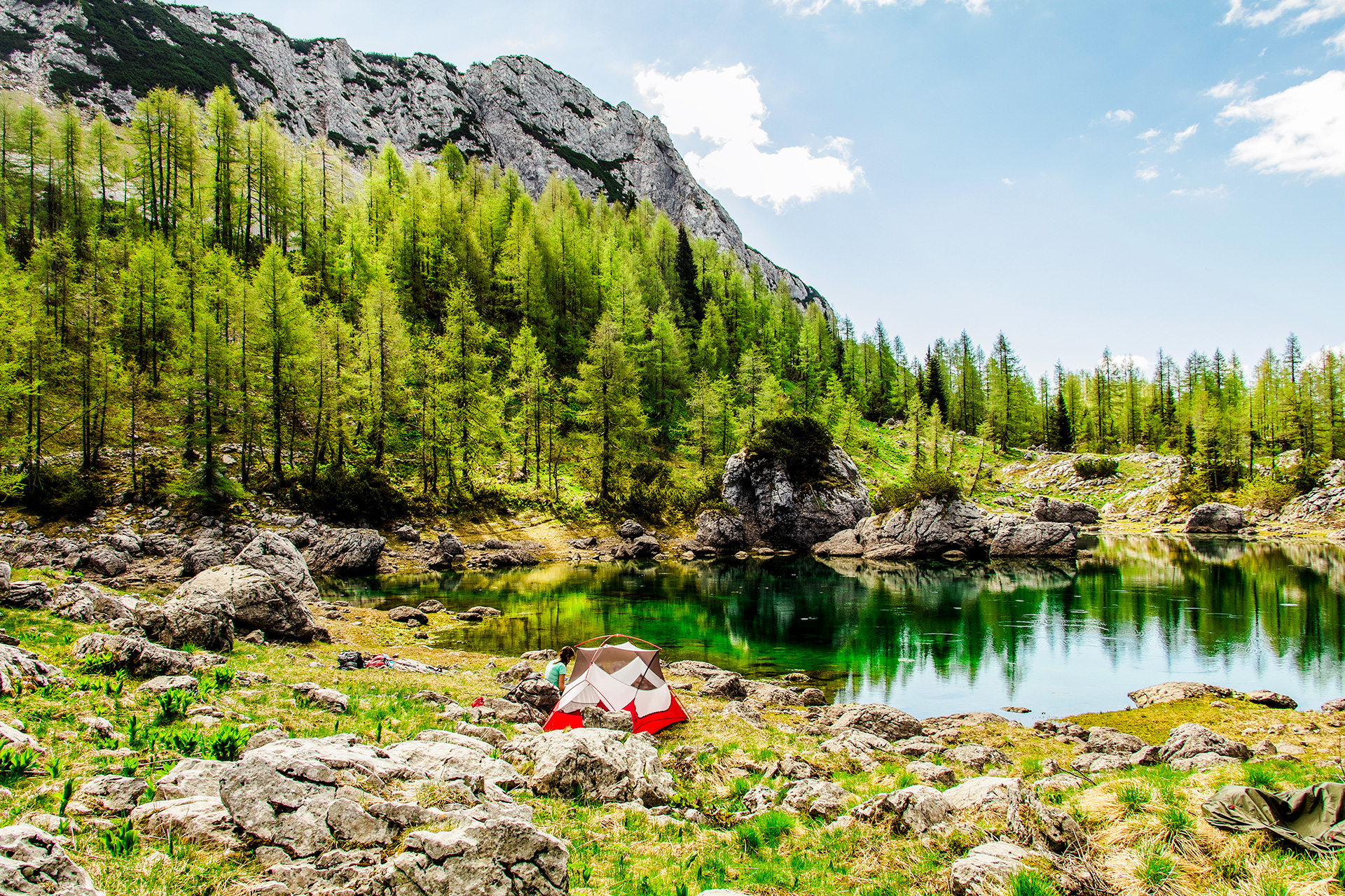 Camping at Dvojno Jezero in the Julian Alps