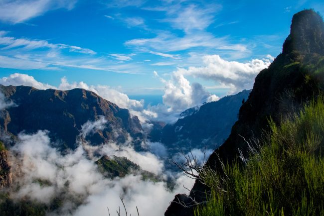 Hiking Madeira with foggy mountains