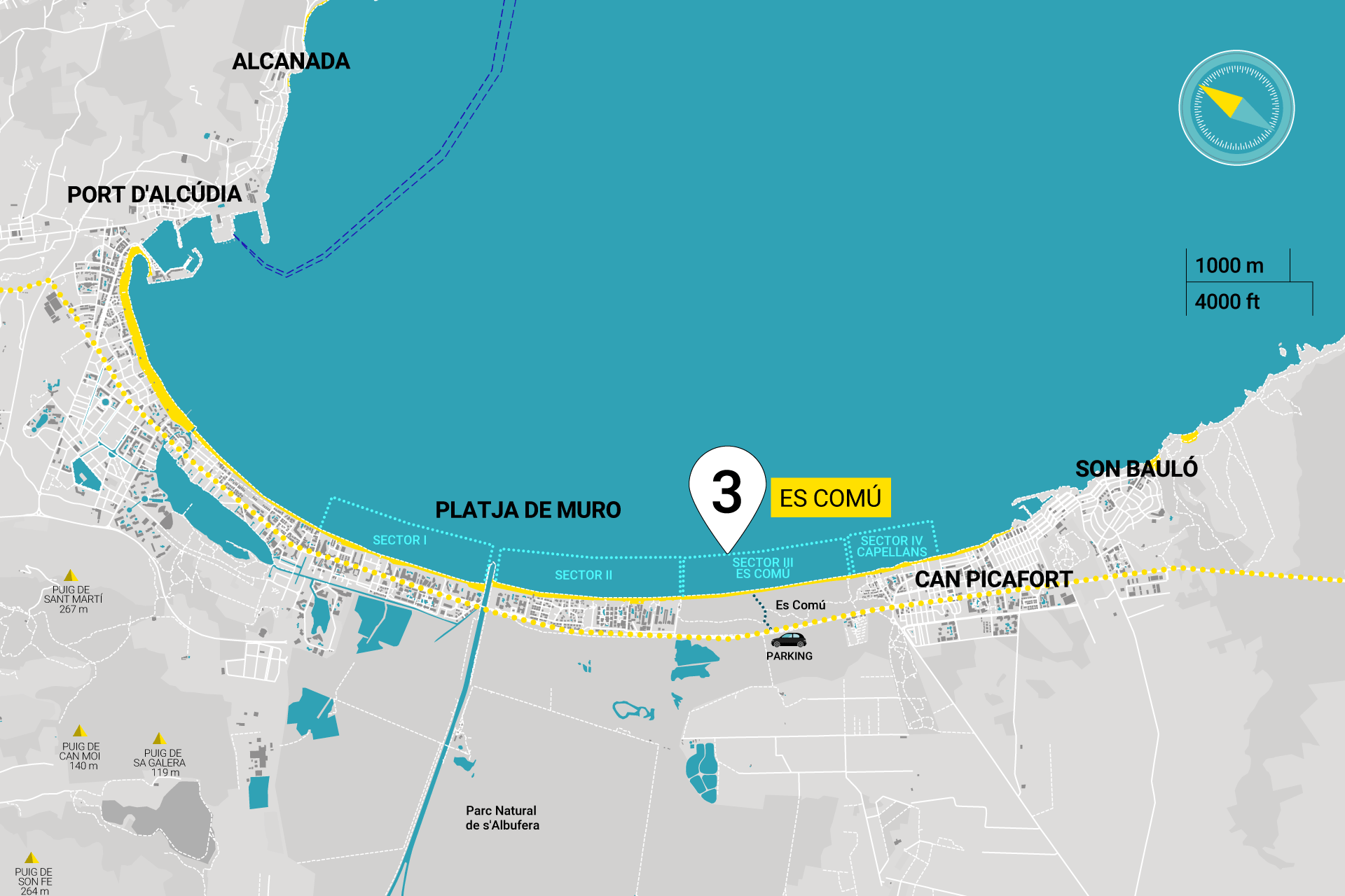 Map of the 4 Sections Playa del Muro