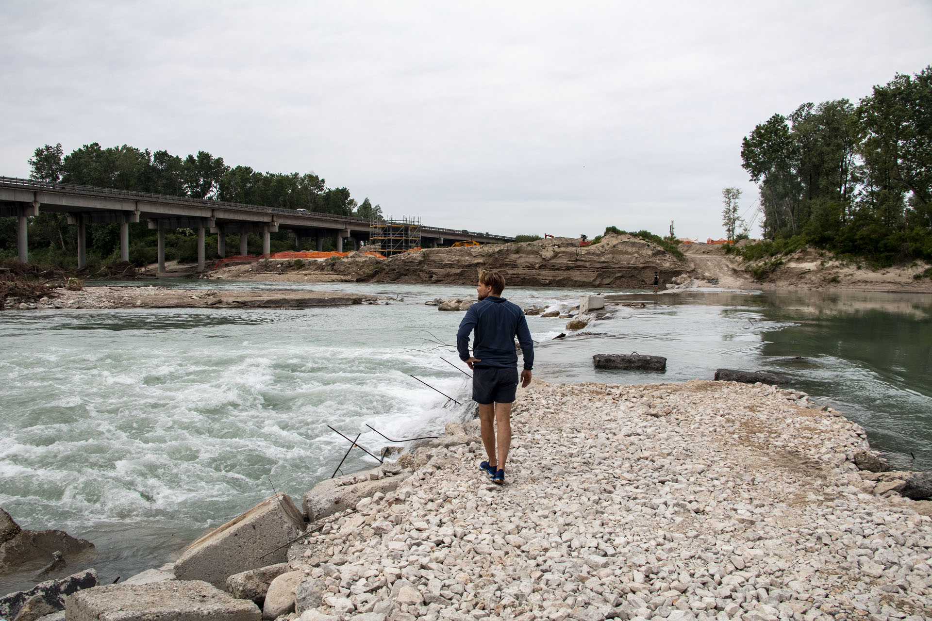 Construction stage at end of Tagliamento River